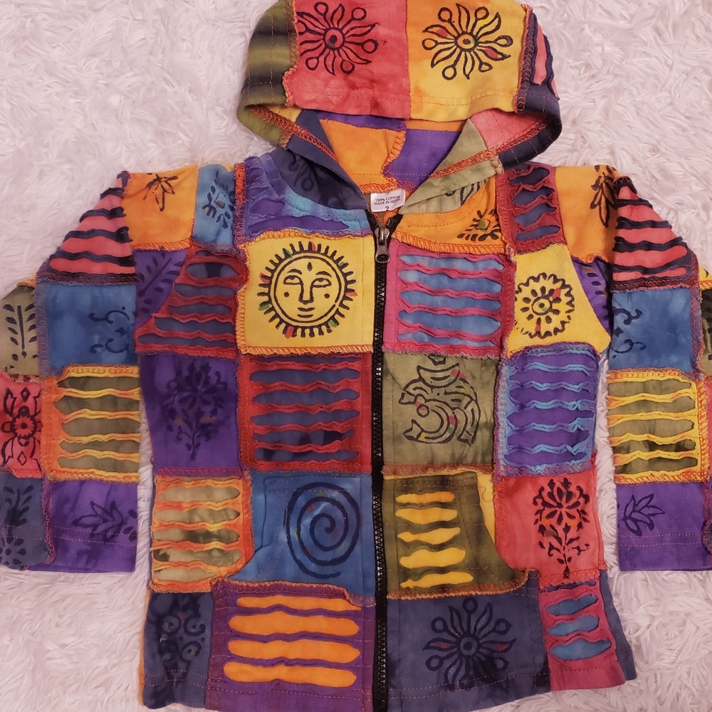 Nepal Patchwork zippered hooded sweatshirt